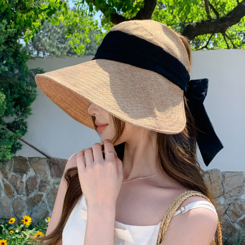 老钱风大帽檐半空顶防晒帽女夏