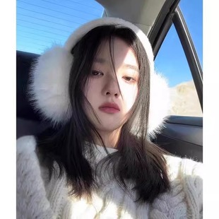 白色毛绒耳罩女冬季 防寒保暖耳捂子学生骑行大号毛茸茸耳包耳套潮