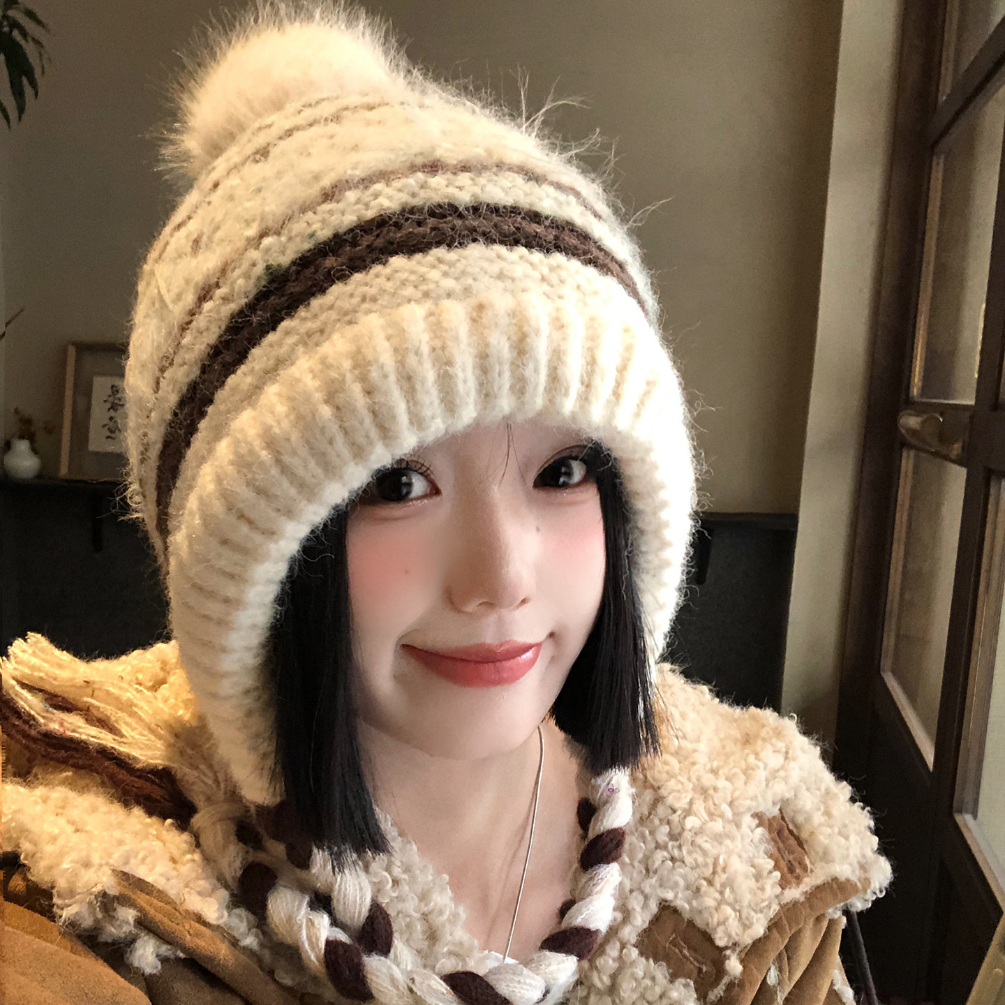 复古费尔岛条纹白色针织毛线帽女冬季大头围加厚保暖护耳雷锋帽子,服饰配件/皮带/帽子/围巾,帽子,淘宝优惠券,粉丝福利购,淘宝优惠卷