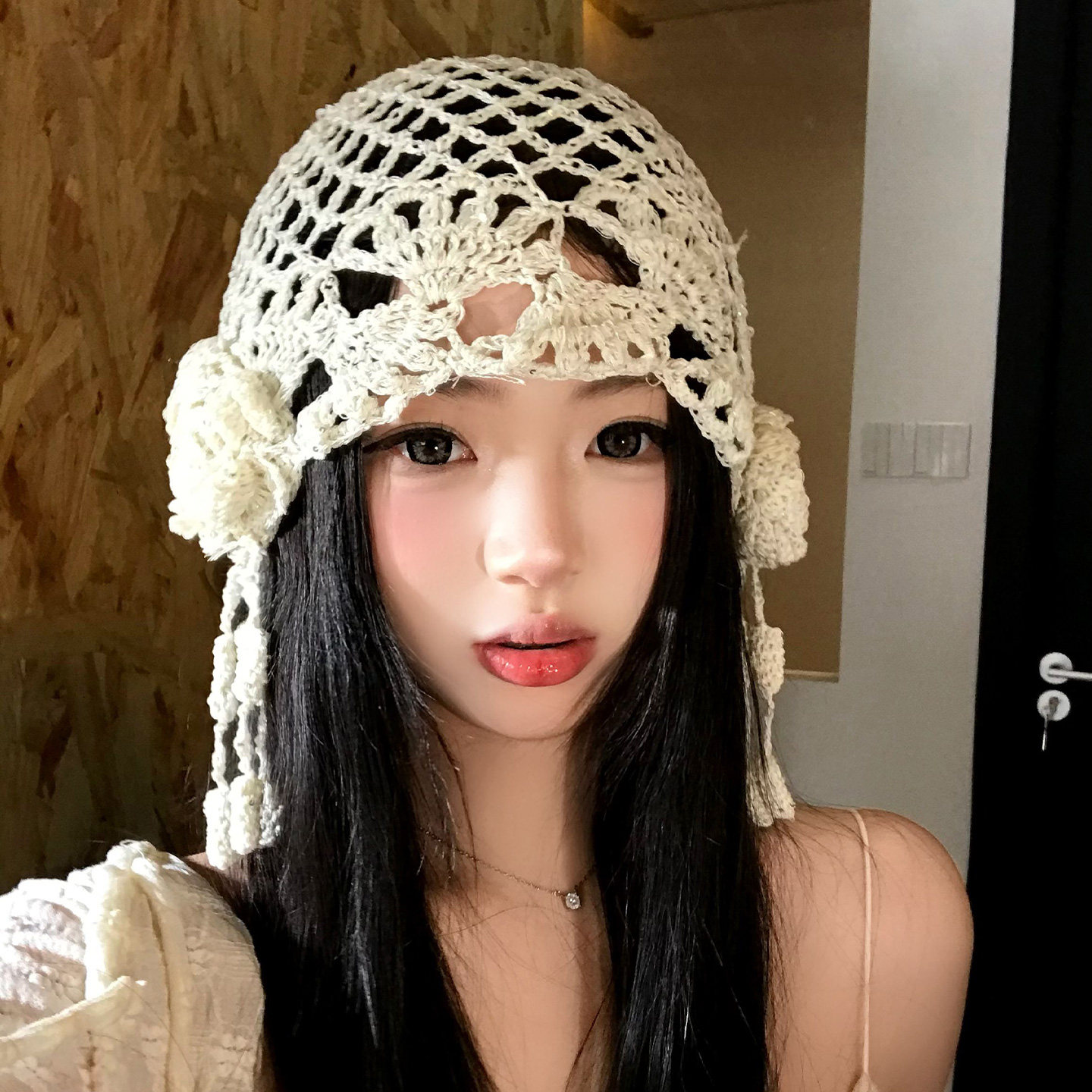 民族风花朵编织镂空套头帽子女士春夏薄款大头围时尚流苏包头帽子