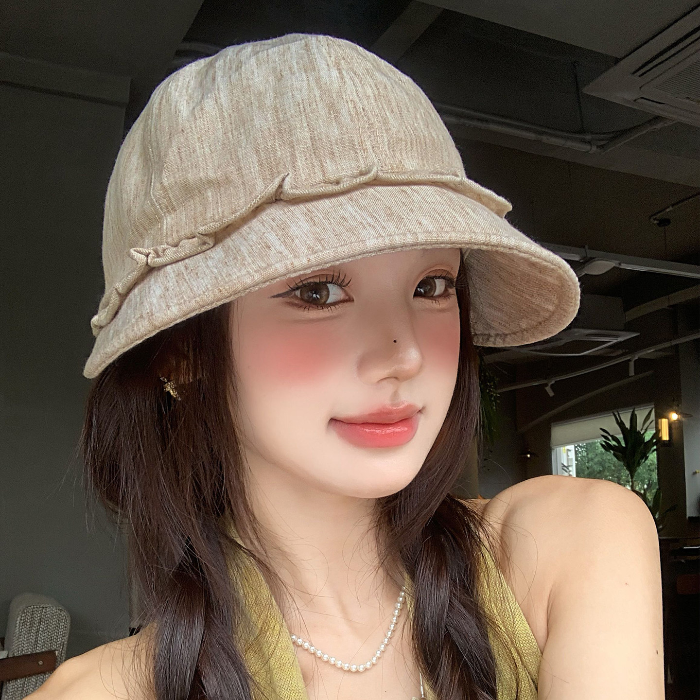 日系亚麻褶皱花边渔夫帽女夏季图片