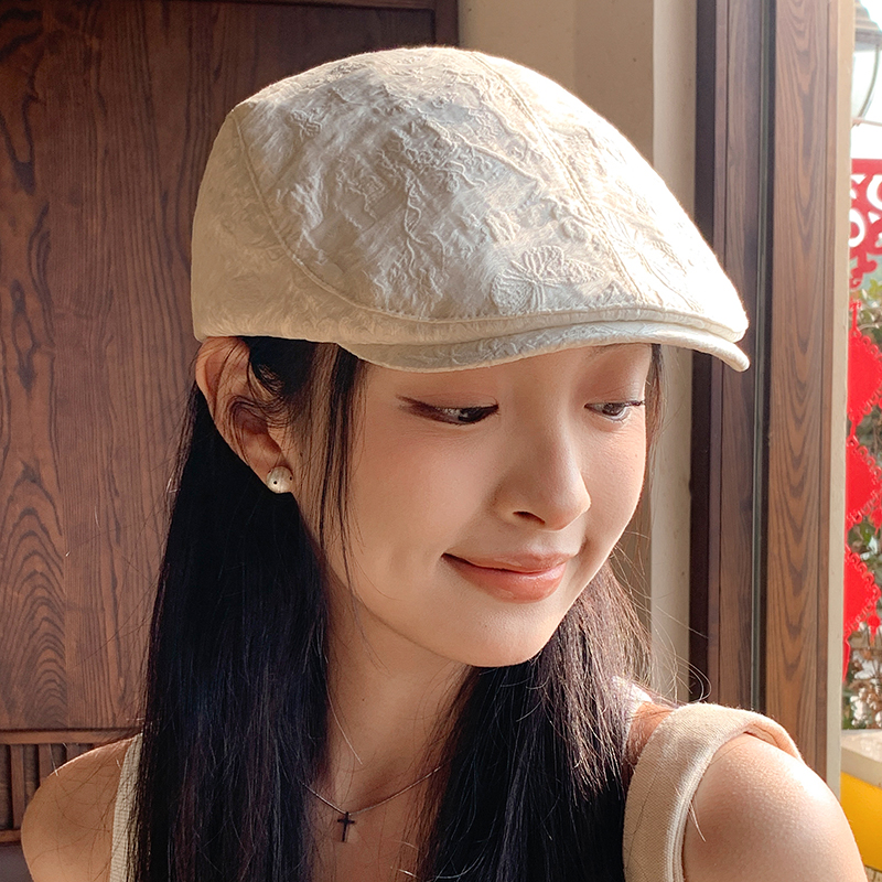 法式复古米色显脸小春秋款前进帽