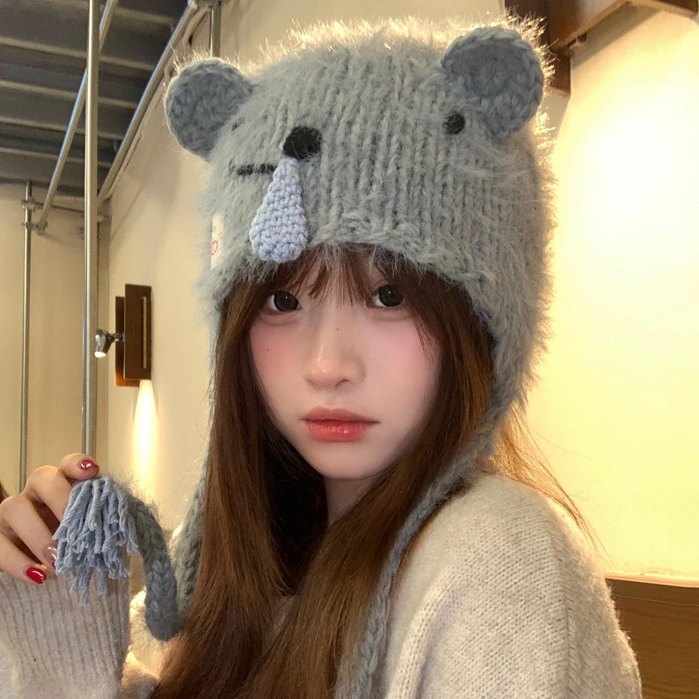 可爱卡通考拉耳朵鼻涕包头帽女