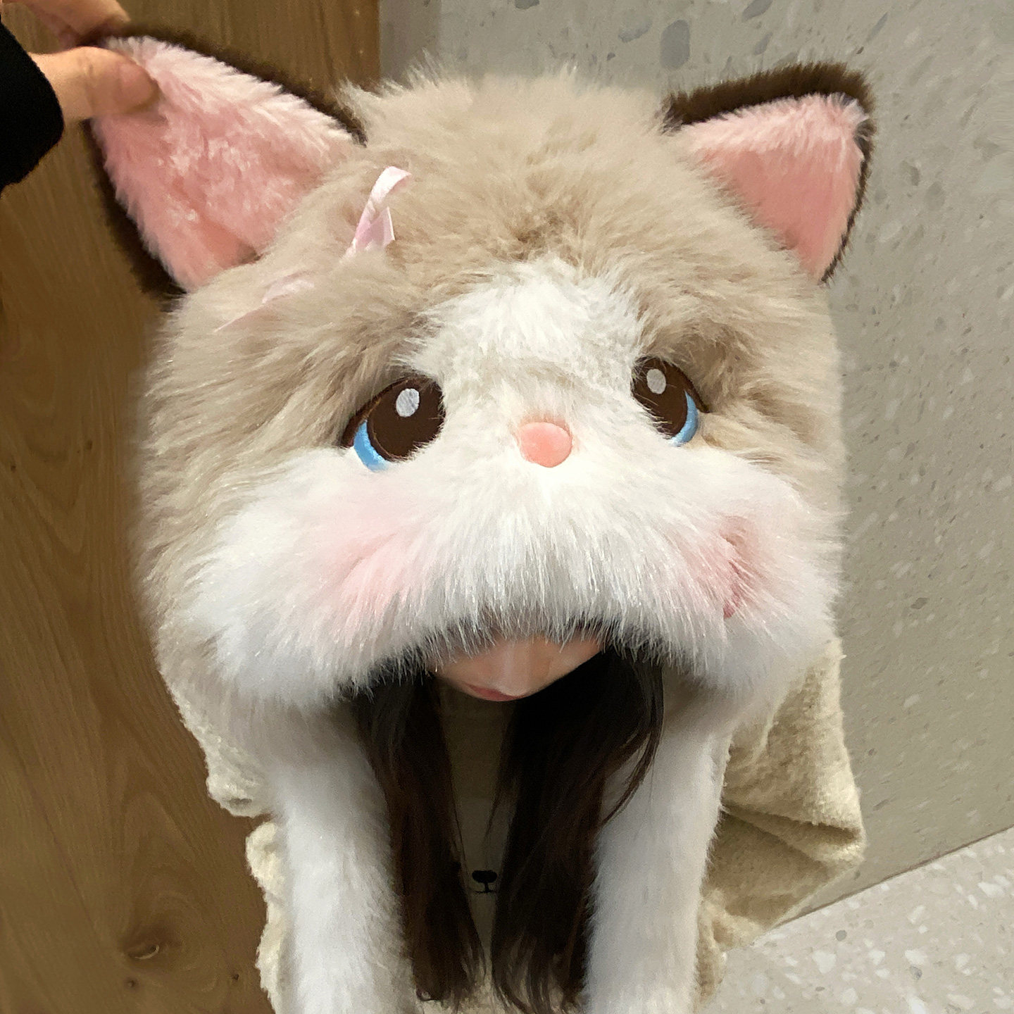 可爱卡通猫咪耳朵会动毛绒帽子女款2026新款冬季防寒护耳雷锋帽