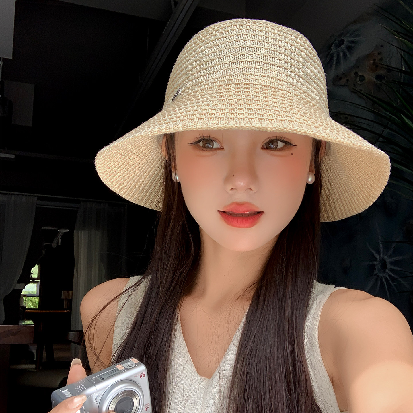 日系镂空编织渔夫帽女薄款大帽檐图片