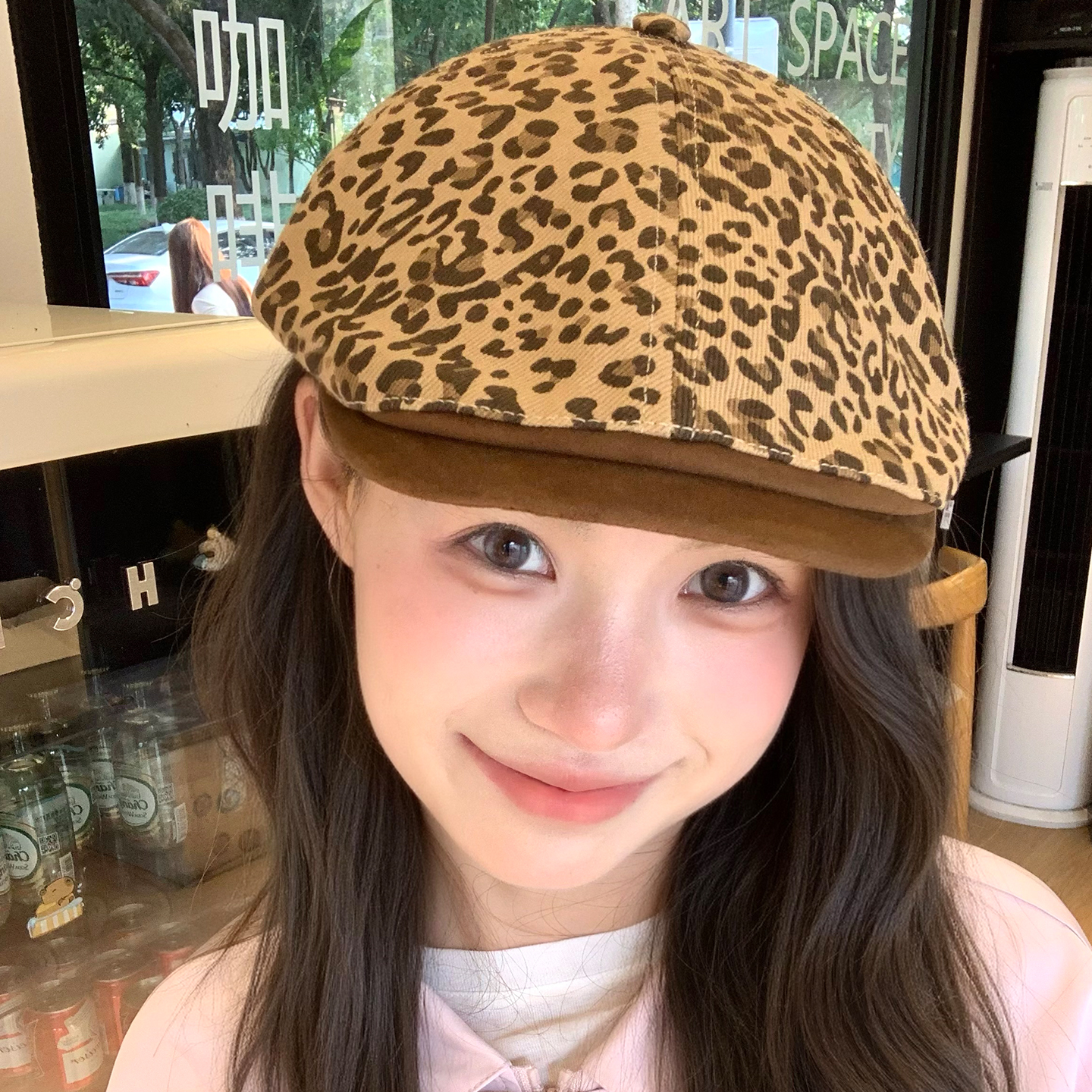 美式复古街头豹纹前进帽女秋冬