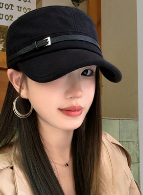 气质黑色皮带扣平顶马术帽女士