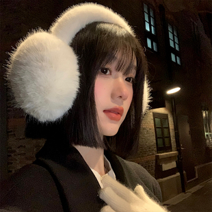 可爱白色毛绒耳罩女2025年秋冬季韩版保暖耳套防冻护耳骑行耳捂子