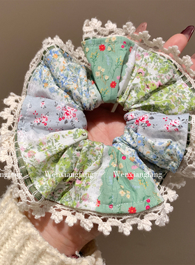 韩系芭蕾风碎花绿色大肠发圈女