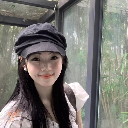 日系亚麻黑色薄款褶皱云朵贝雷帽