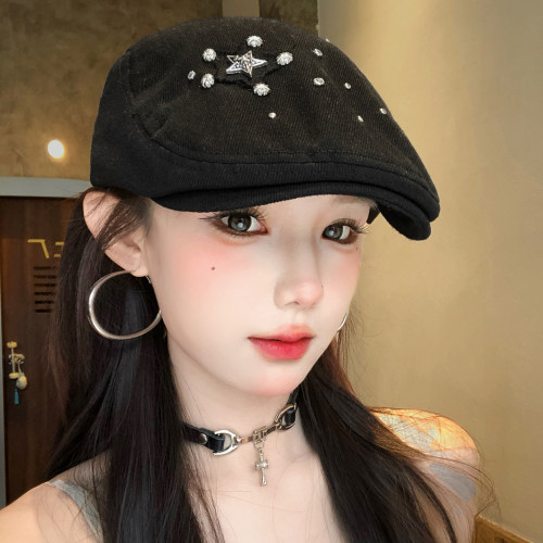 黑色星星铆钉前进帽女小众y2k
