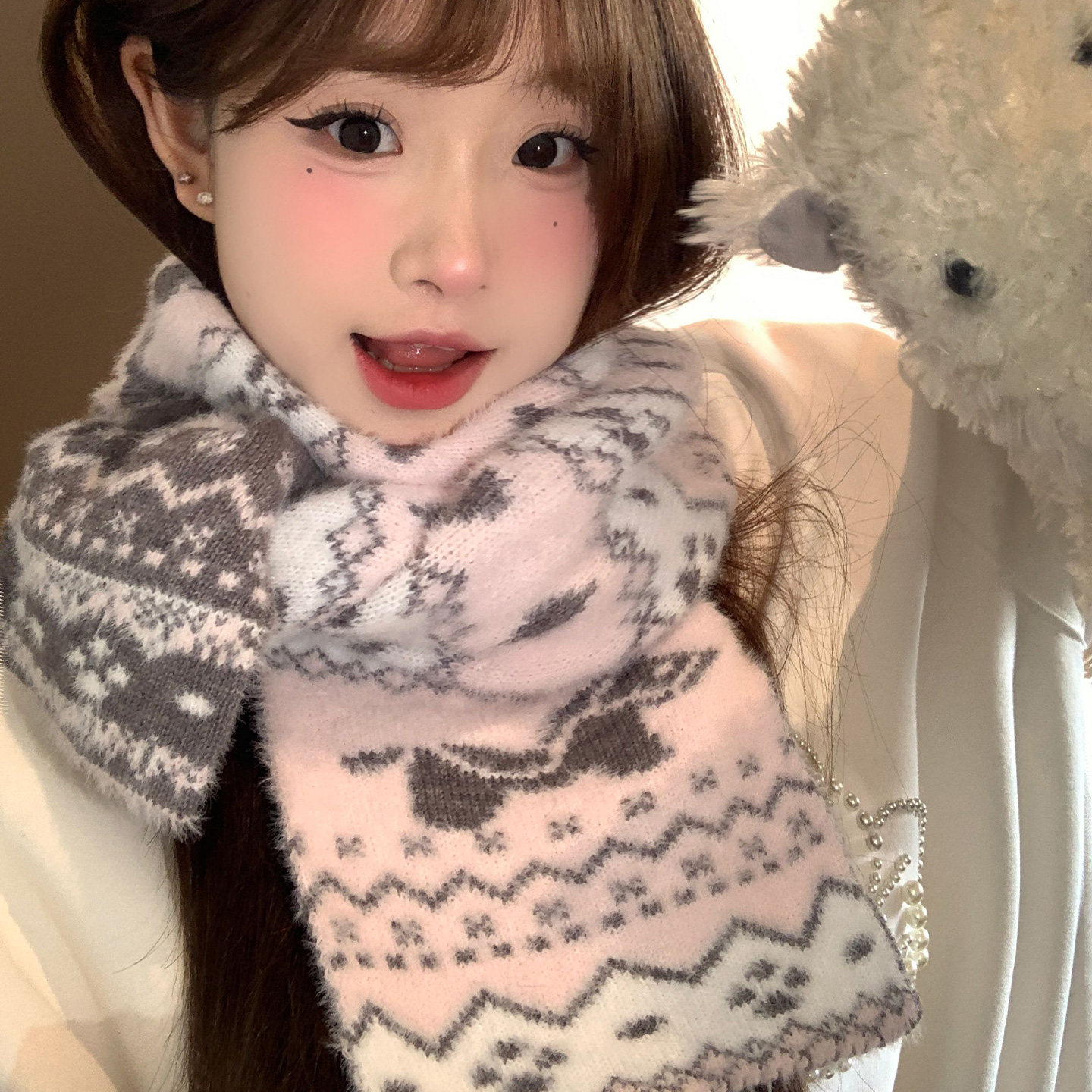 费尔岛粉色双面小马毛绒针织小围巾女冬季加厚保暖学生氛围感围脖,服饰配件/皮带/帽子/围巾,围巾/丝巾/披肩,淘宝优惠券,粉丝福利购,淘宝优惠卷