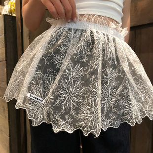 韩系白色钩花网纱蕾丝屁帘女高级感叠穿装饰时尚腰饰外搭半身裙子