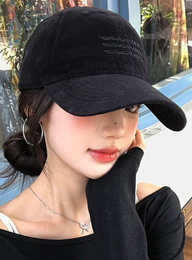 韩系字母刺绣黑色棒球帽女宽帽檐显脸小加大鸭舌帽大头围硬顶帽子