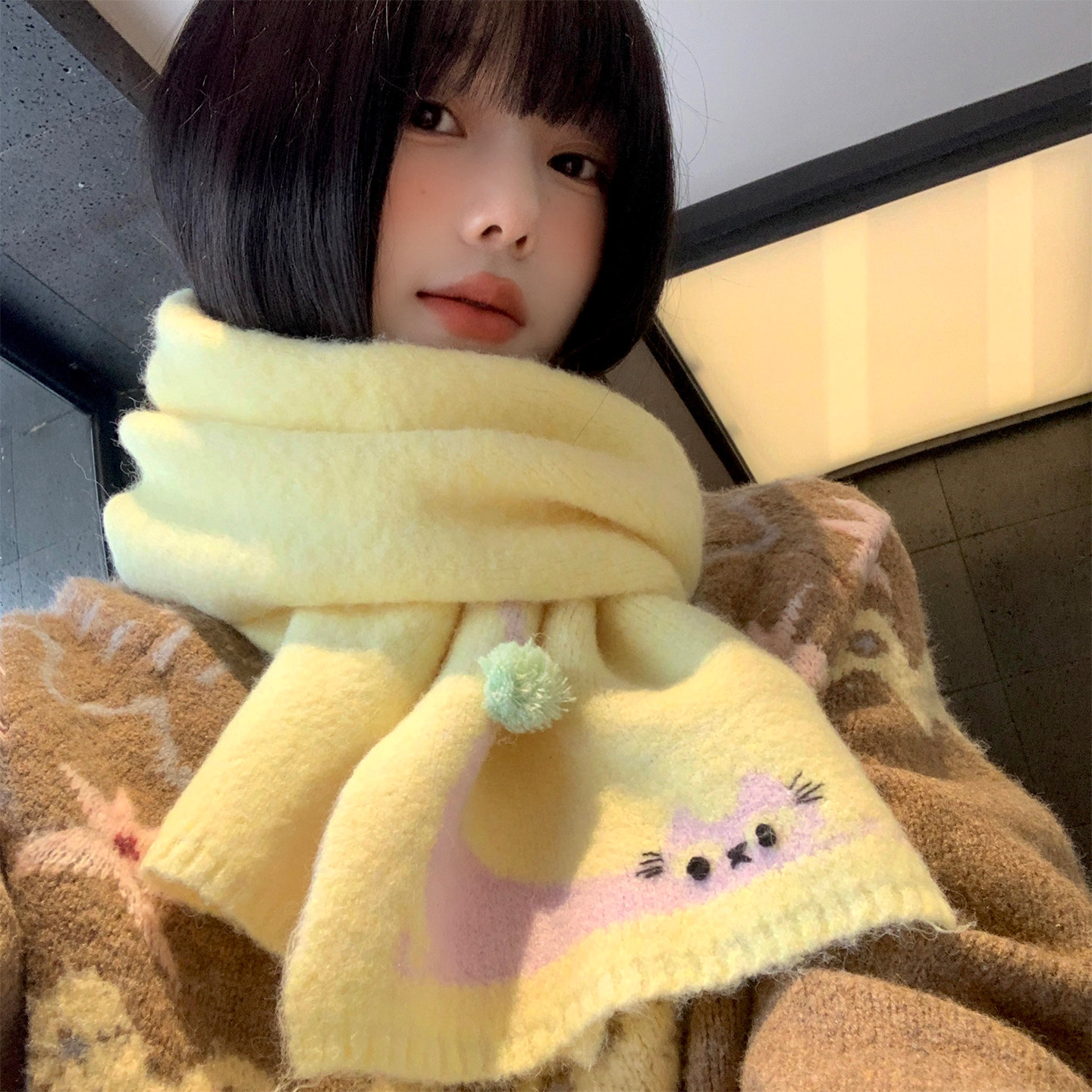 软糯黄色可爱猫咪针织围巾女秋冬保暖加厚学生护颈韩系氛围感围脖,服饰配件/皮带/帽子/围巾,围巾/丝巾/披肩,淘宝优惠券,粉丝福利购,淘宝优惠卷