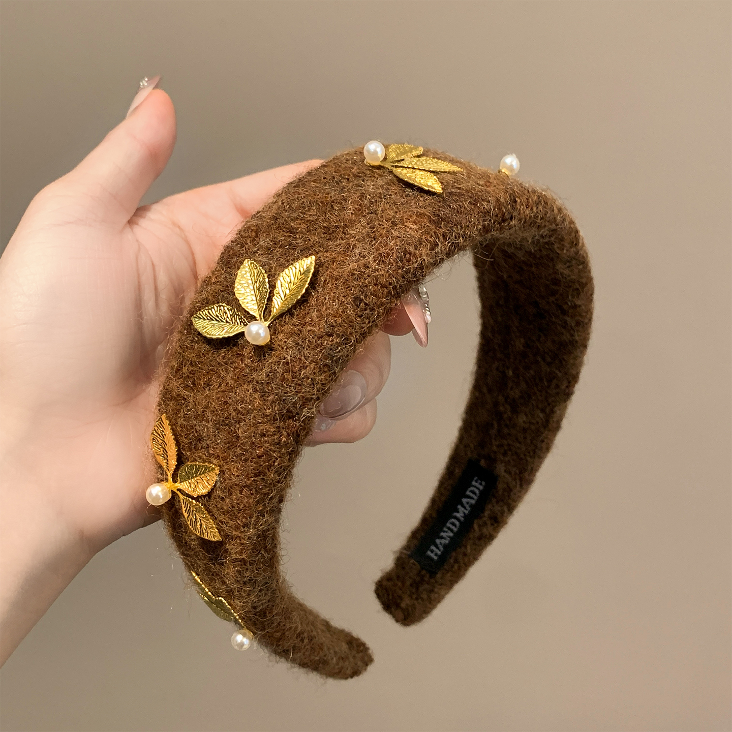 美拉德复古毛呢宽边发箍女秋冬季