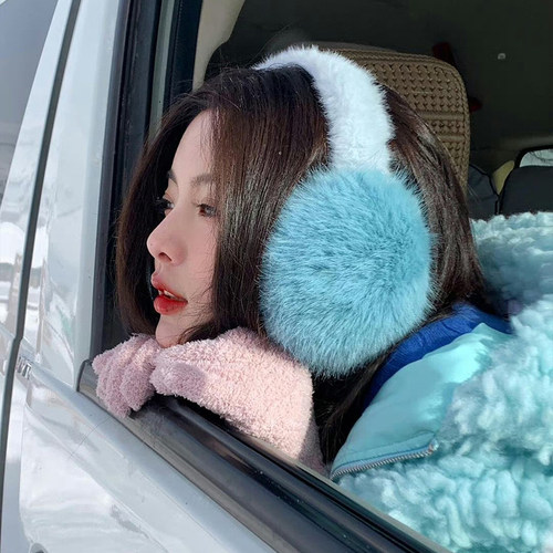 杨超越同款蓝色仿兔毛绒耳罩女