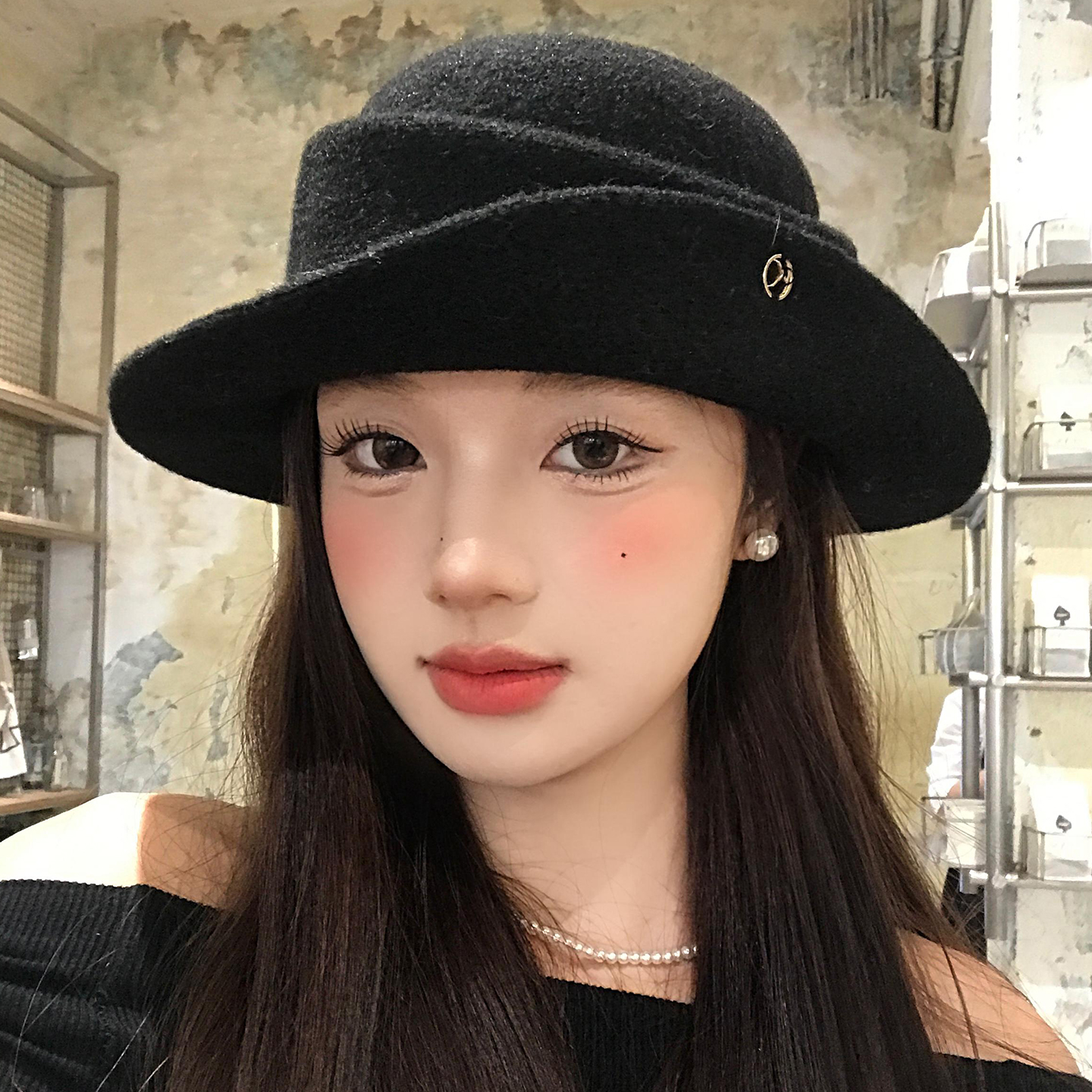赫本风法式黑色优雅礼帽女秋冬