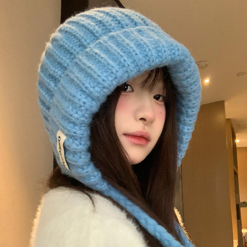 蓝色巴拉克拉法帽女秋冬季保暖护