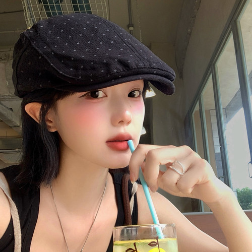 韩系复古波点鸭舌前进帽女春夏