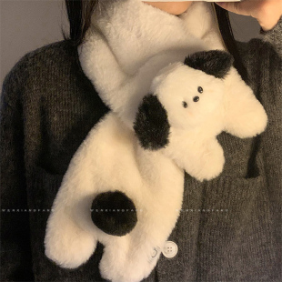 卡通毛绒保暖围脖学生情侣 百搭韩版 可爱小狗小围巾女冬季 2025新款
