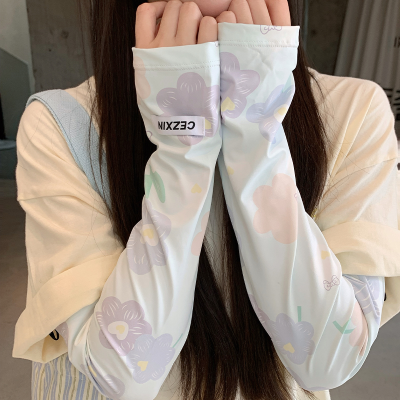 花朵冰丝宽松防晒冰袖女夏季2025新款防紫外线薄款开车护手臂袖套