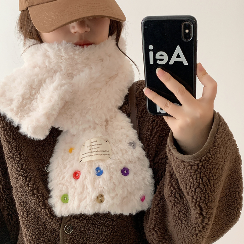 彩色纽扣毛绒加厚围巾