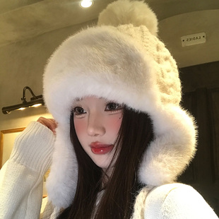 毛茸茸东北加厚保暖毛绒雷锋帽女冬季防寒显脸小加绒针织护耳帽子