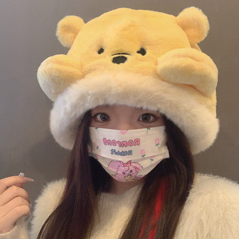 正版迪士尼可爱毛绒维尼熊包头帽