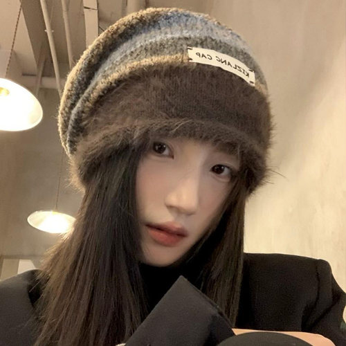 美拉德毛绒包头针织堆堆帽子女