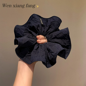 韩系藏蓝色大肠发圈女高级感超大丸子头扎头发发绳半扎发百搭发饰
