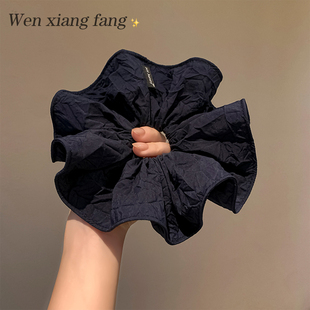韩系藏蓝色大肠发圈女高级感超大丸子头扎头发发绳半扎发百搭发饰