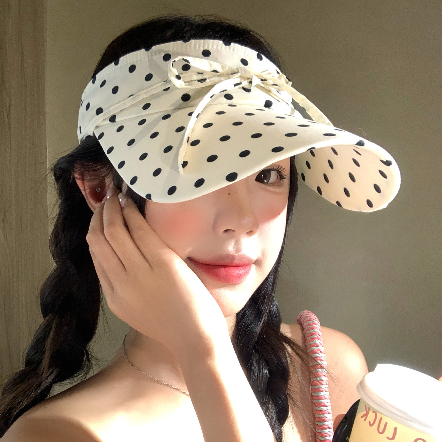 韩版蝴蝶结波点空顶帽女夏季户外图片