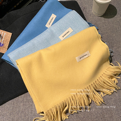 蓝色含羊毛羊绒围巾女款2025新款