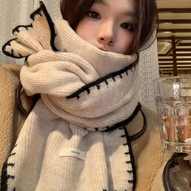 含羊毛锁边软糯针织围巾女2025年