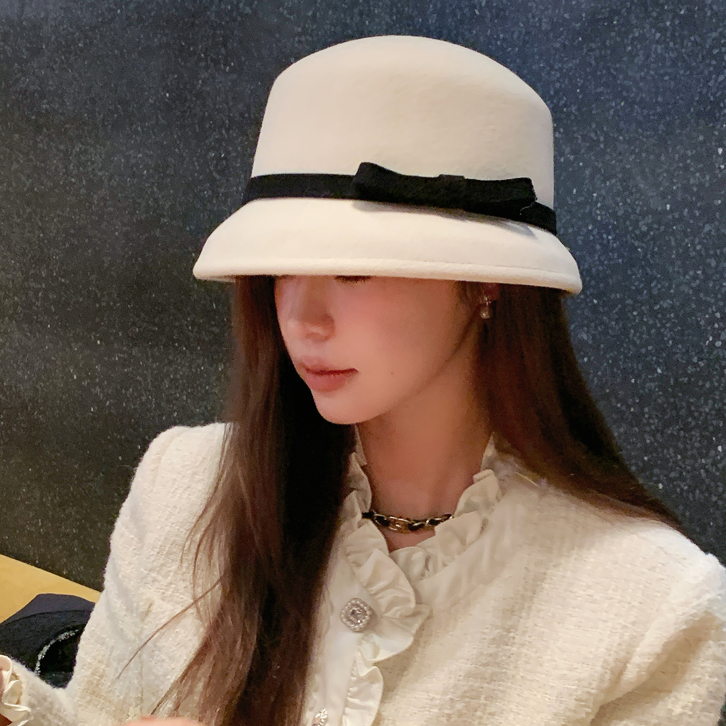 法式赫本风蝴蝶结礼帽女秋冬季