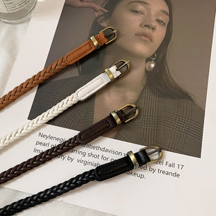 免打孔复古连衣裙咖色编织腰带女夏皮带衬衫 百搭 收腰学生配饰细款