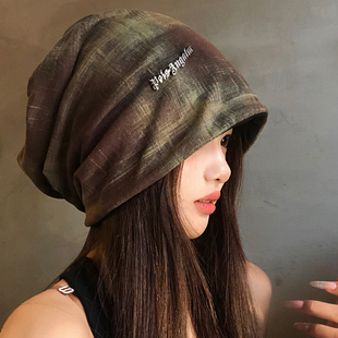 废土风复古小众设计堆堆帽女夏季 透气百搭显脸小宽松包头帽子 薄款
