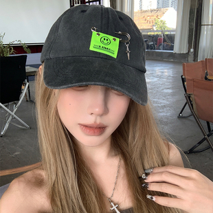 美式 透气加大加深显脸小防晒鸭舌帽子潮 贴布别针棒球帽女夏季 薄款