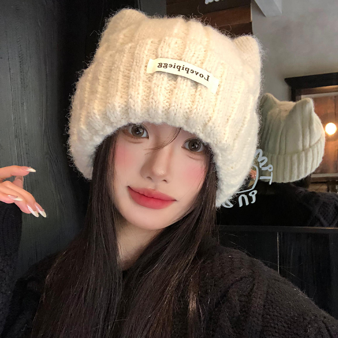 可爱猫耳朵帽子女款秋冬季韩系