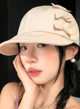 纯色蝴蝶结圆顶马术帽日系文艺