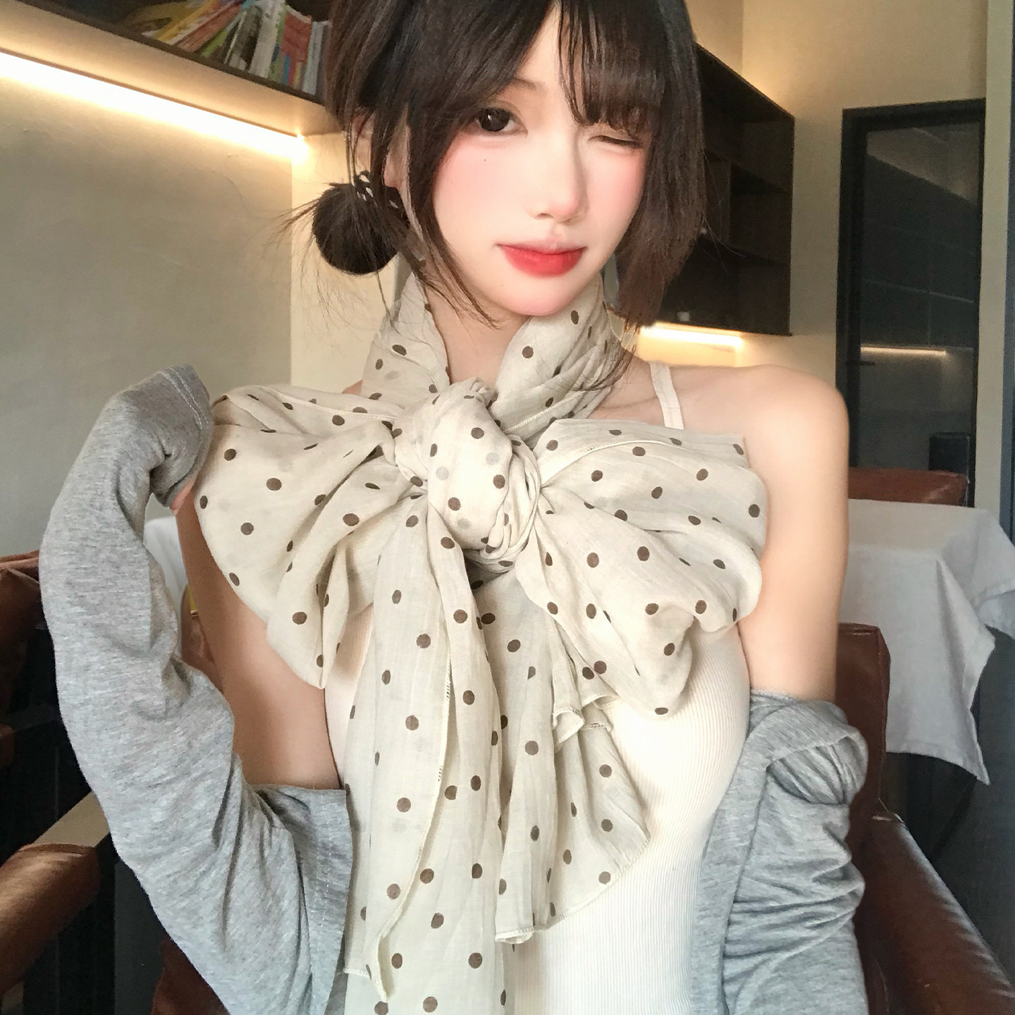 韩系波点棉麻长条丝巾围巾女系脖高级感穿搭衬衫装饰颈饰围脖披肩,服饰配件/皮带/帽子/围巾,围巾/丝巾/披肩,淘宝优惠券,粉丝福利购,淘宝优惠卷