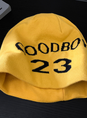 美式黄色字母提花针织冷帽女秋冬
