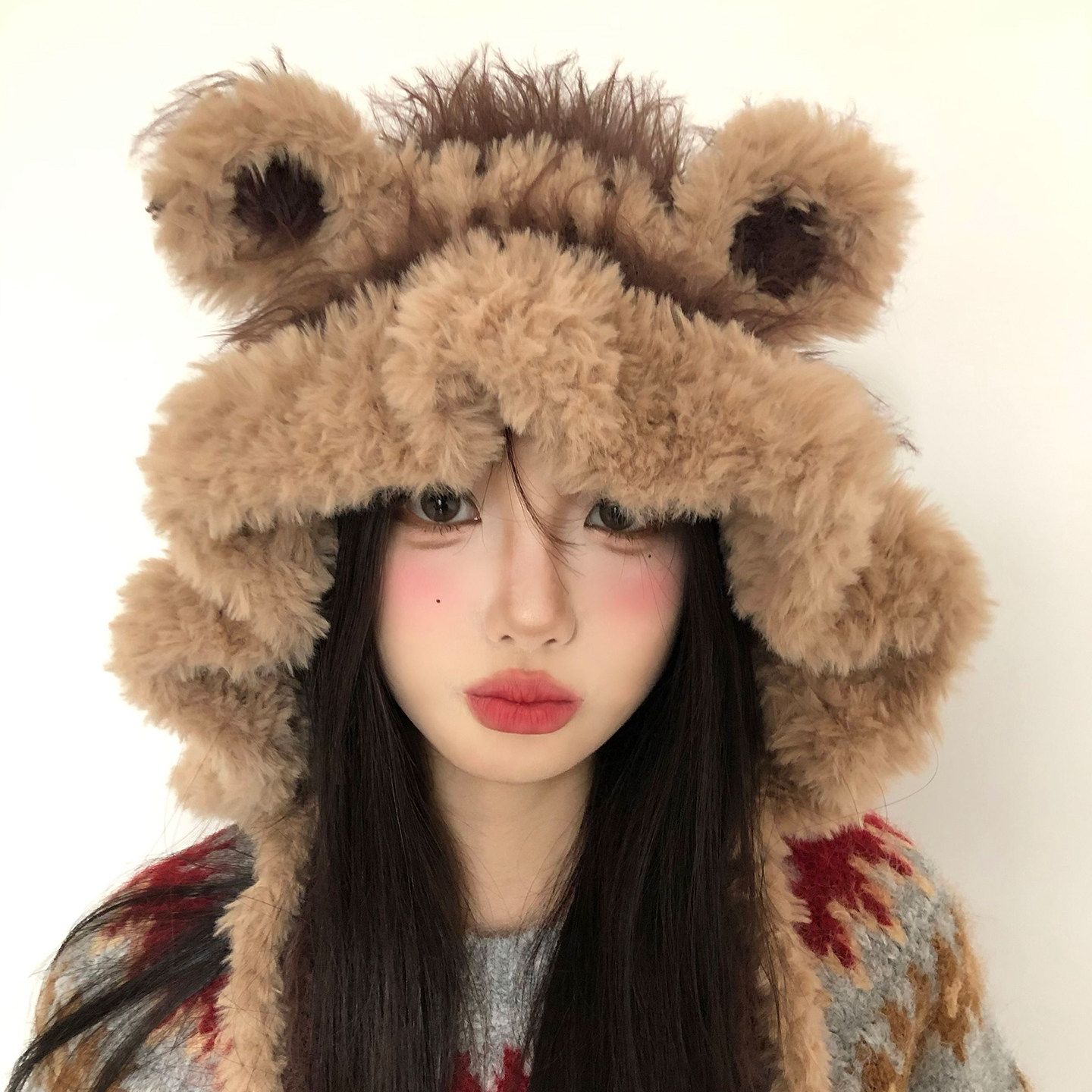 毛绒绒可爱小熊帽子女秋冬季护耳大头围包头针织帽保暖防寒雷锋帽,服饰配件/皮带/帽子/围巾,帽子,淘宝优惠券,粉丝福利购,淘宝优惠卷