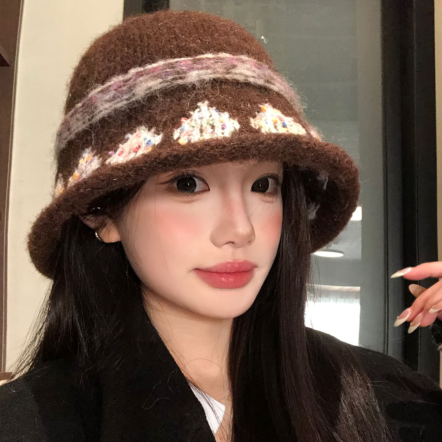 美拉德系针织渔夫帽子女2025新款