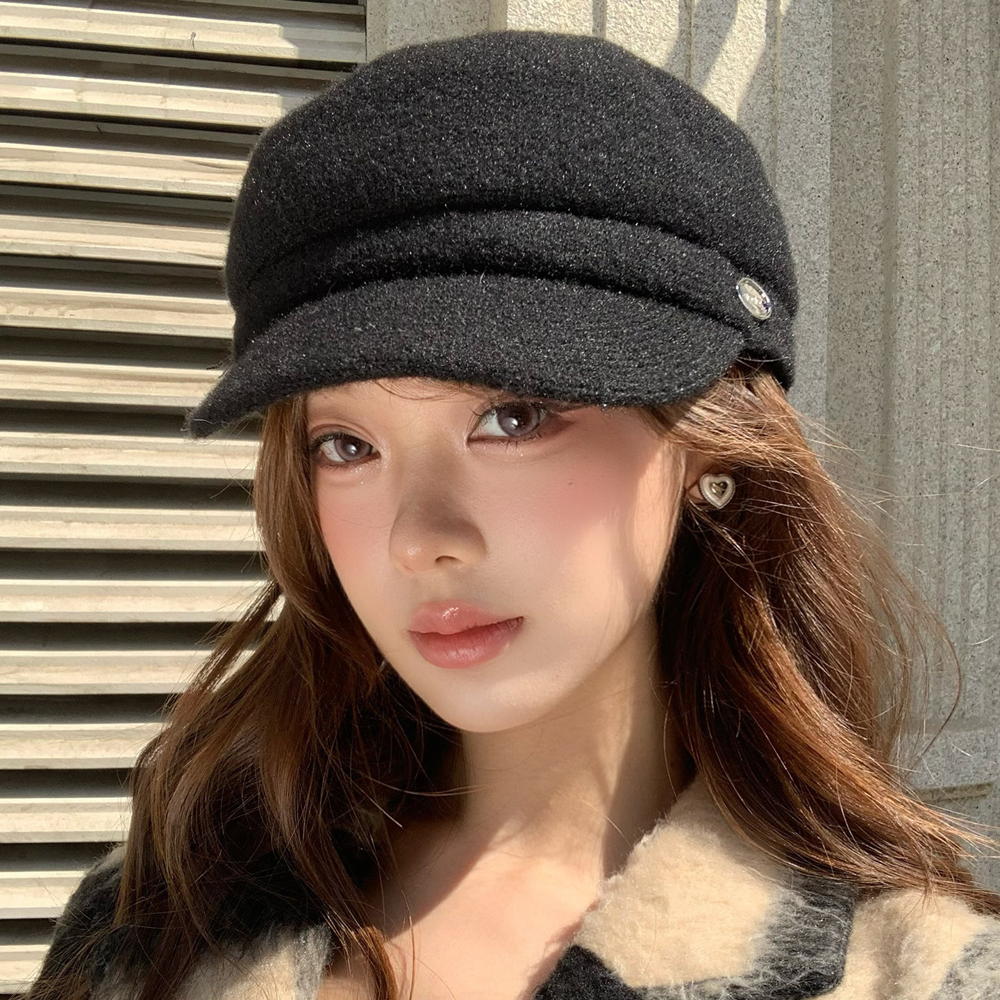 英伦风黑色贝雷帽女秋冬季显脸小