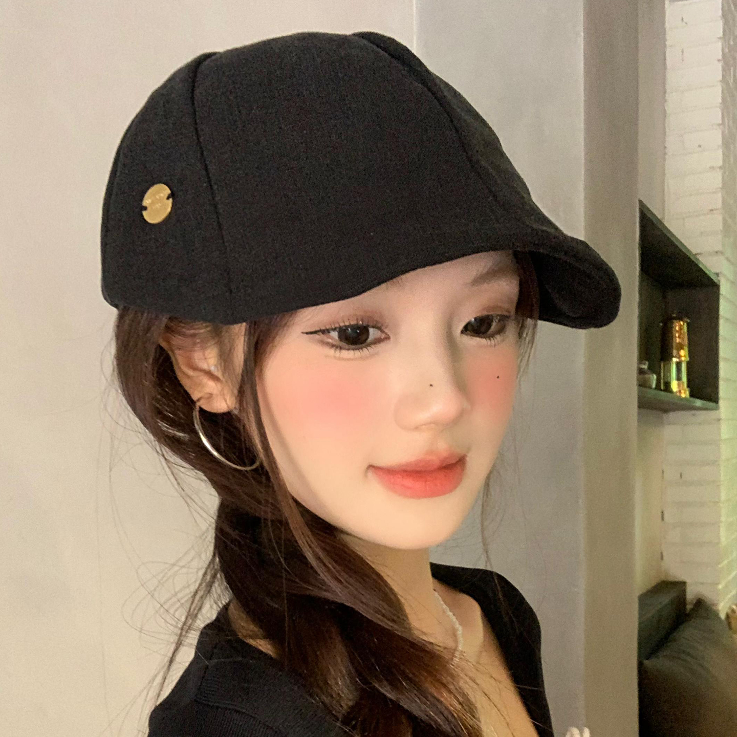 日系复古文艺棉麻黑色前进帽女夏