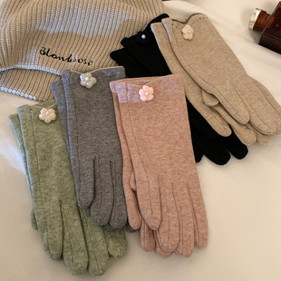 手套女士冬季 花朵针织骑行保暖防寒冻防风骑电动车加厚分指可触屏