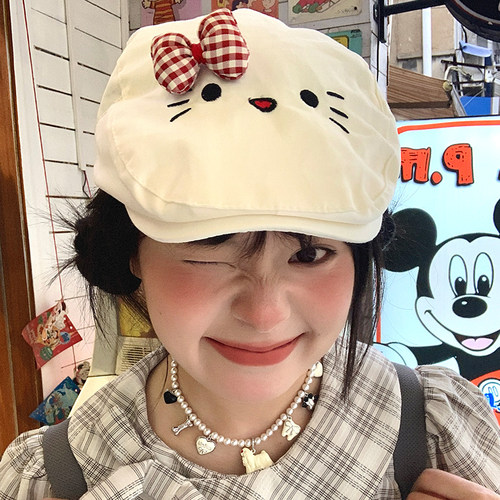 可爱蝴蝶结猫咪前进帽女春夏季
