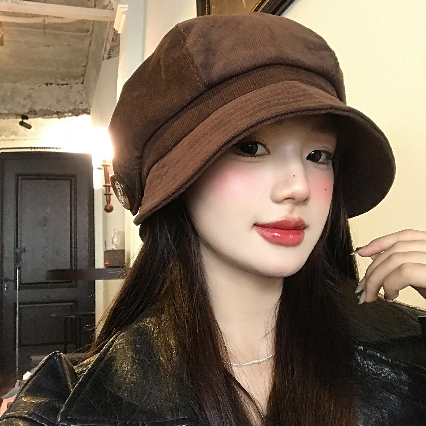 美拉德咖色不规则灯芯绒渔夫帽子女秋冬小众复古高级感显脸小盆帽
